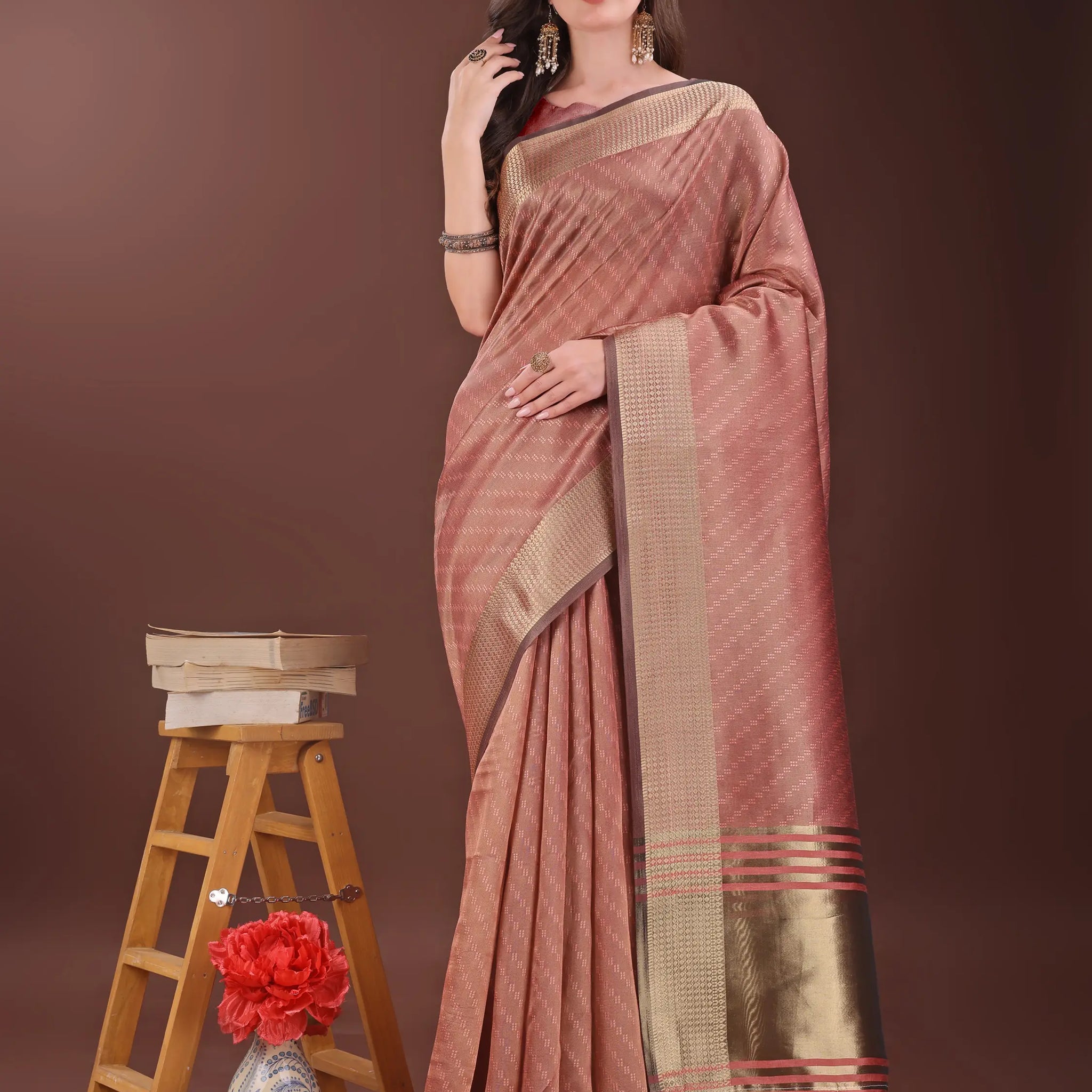 Peach Organza Saree