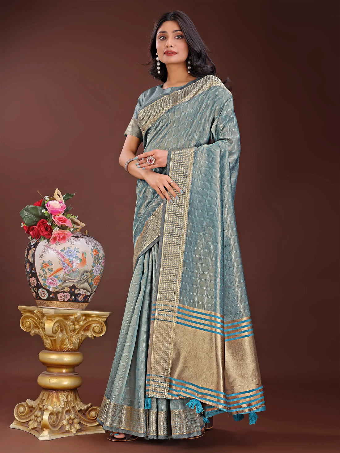 Sky Blue Organza Saree