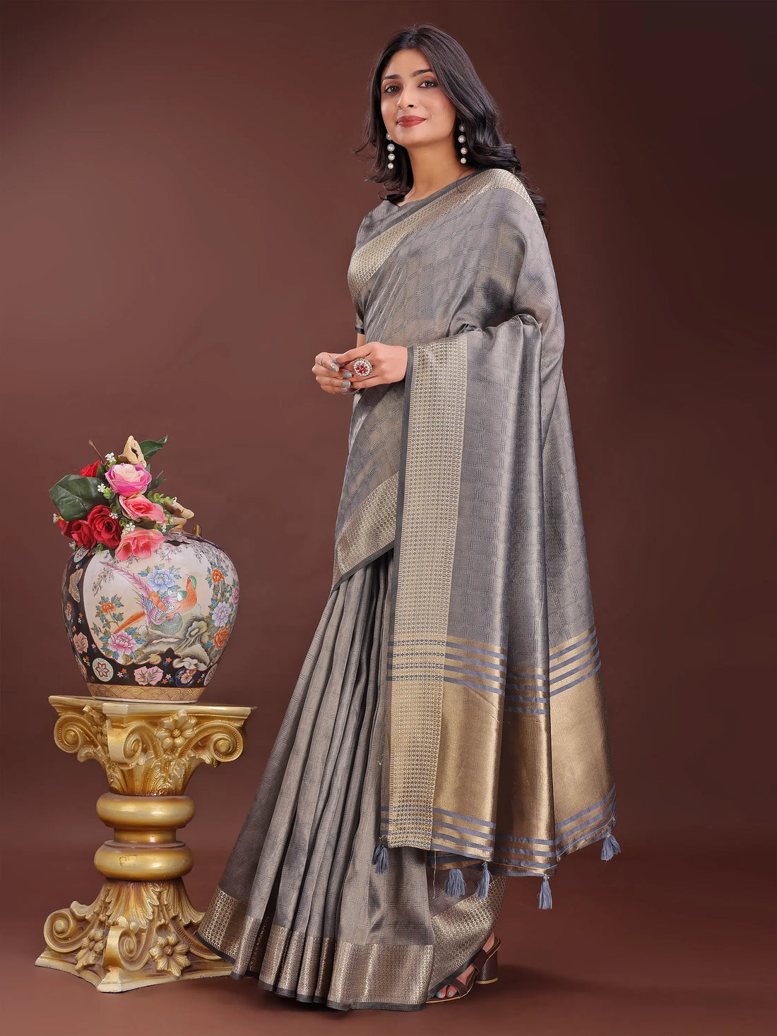 Gray Organza Saree