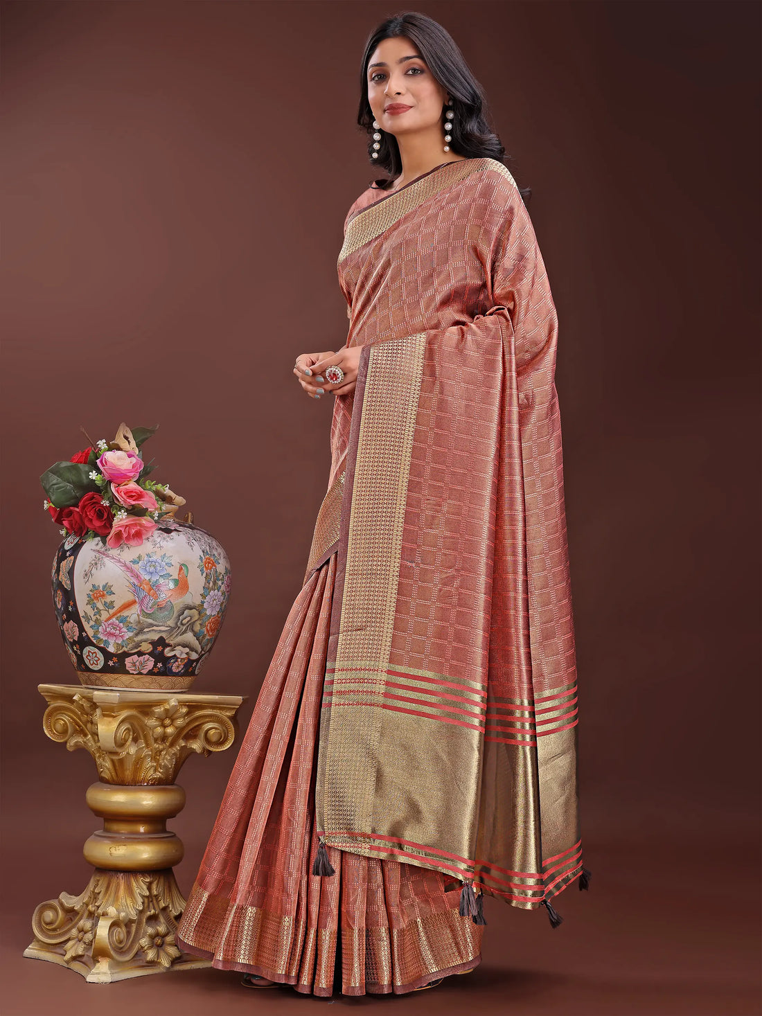Peach Organza Saree