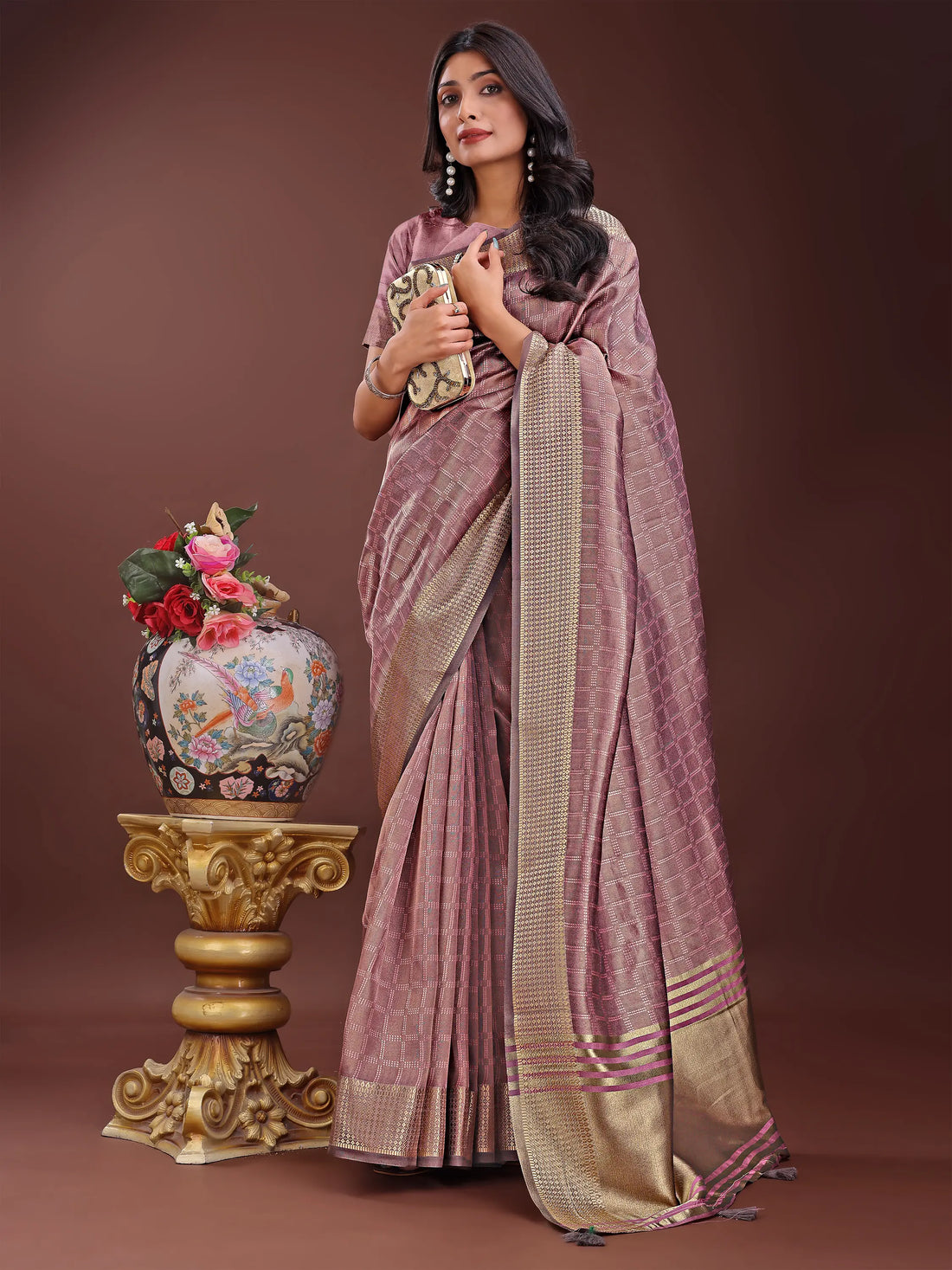 Magenta Pink Organza Saree