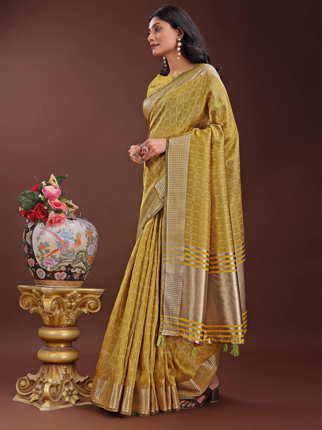 Mustard Yellow Organza Saree