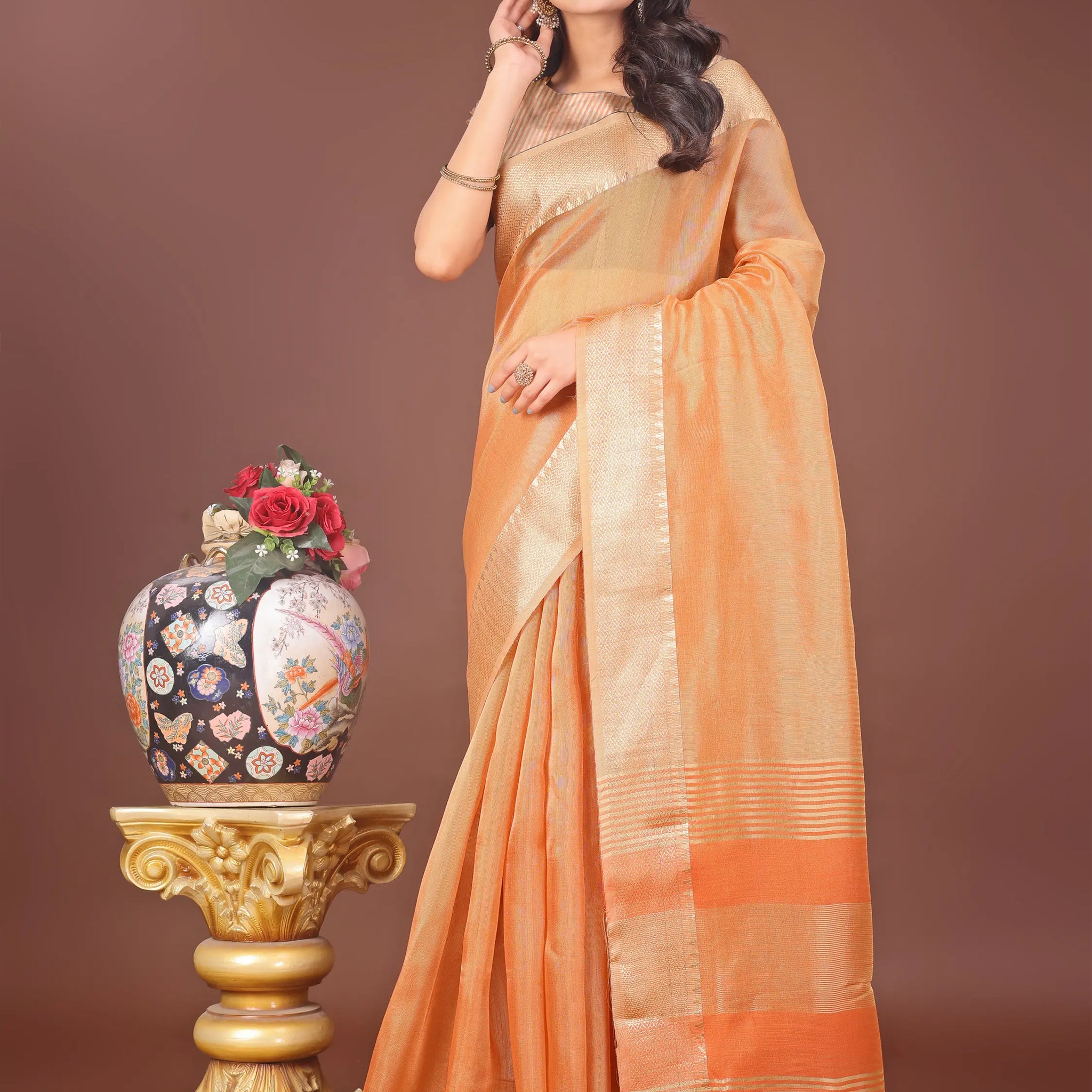 Orange Organza Saree