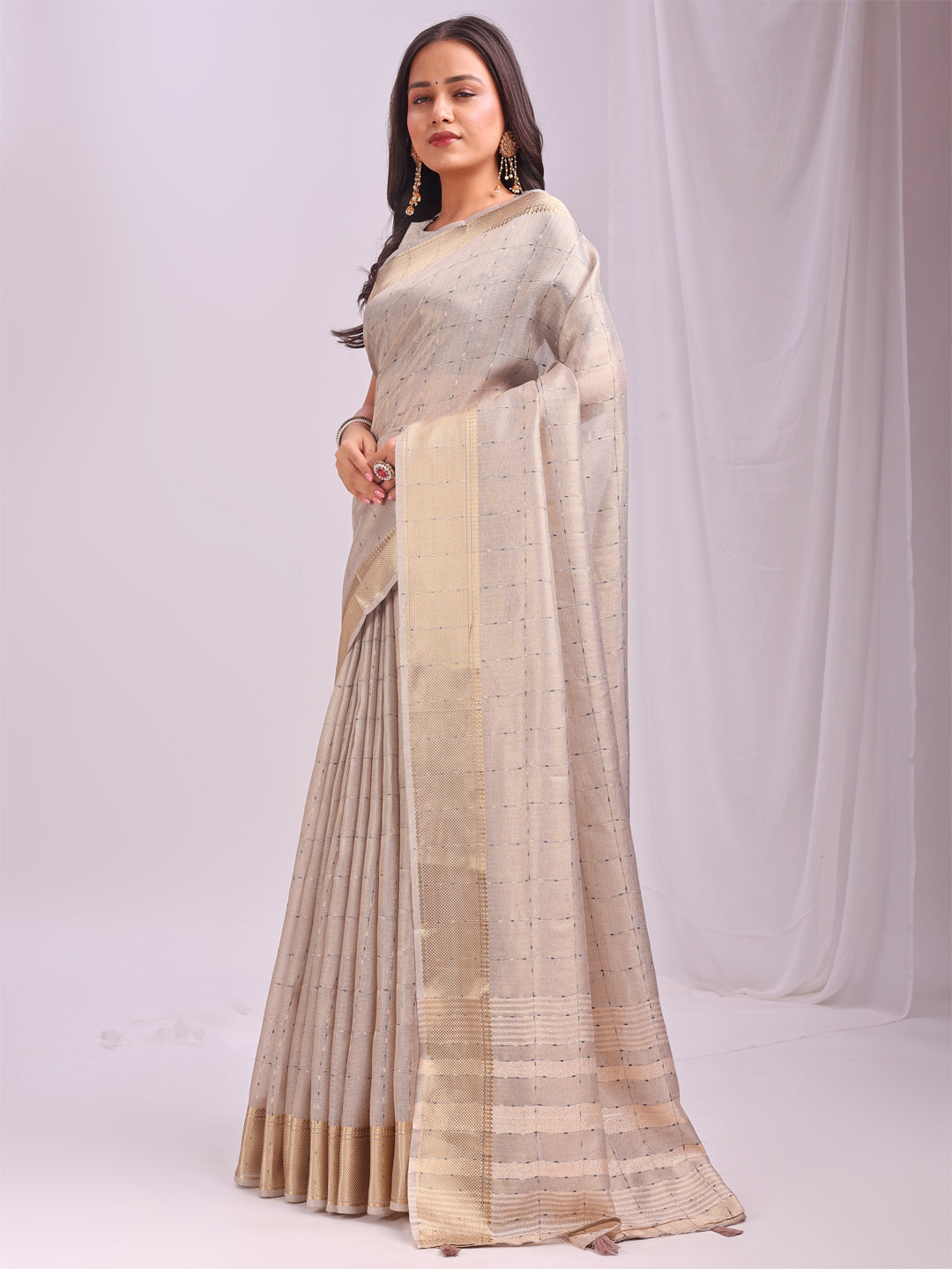 Cream Organza Saree