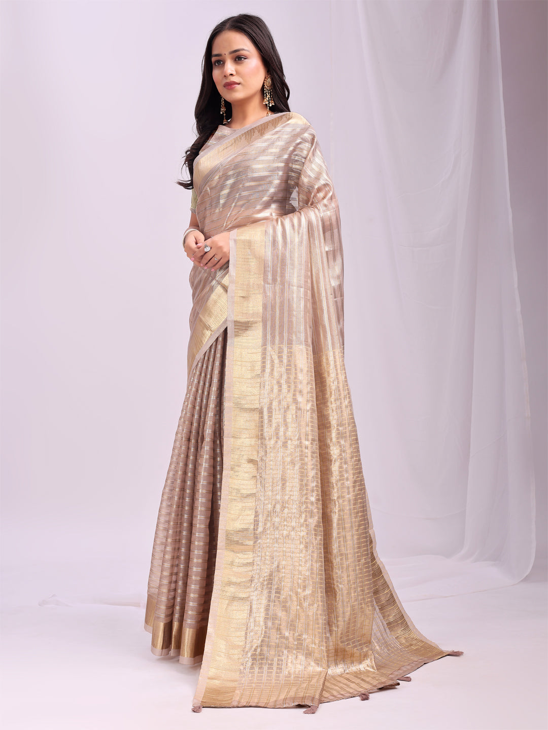 Peach Organza Saree
