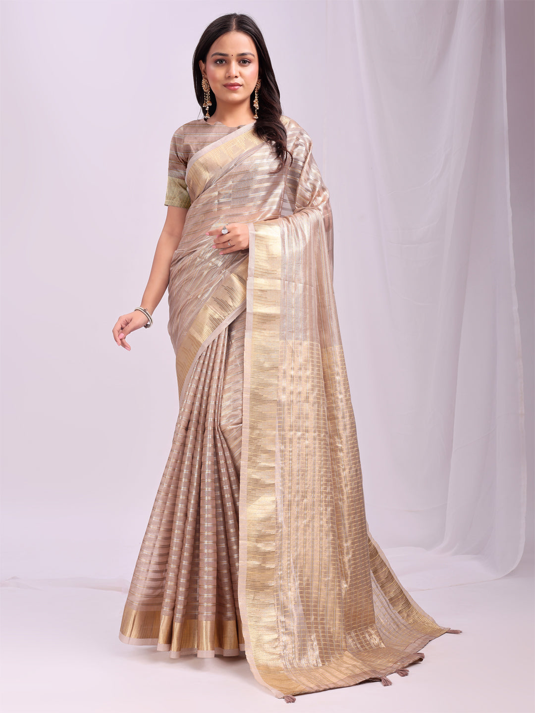 Peach Organza Saree