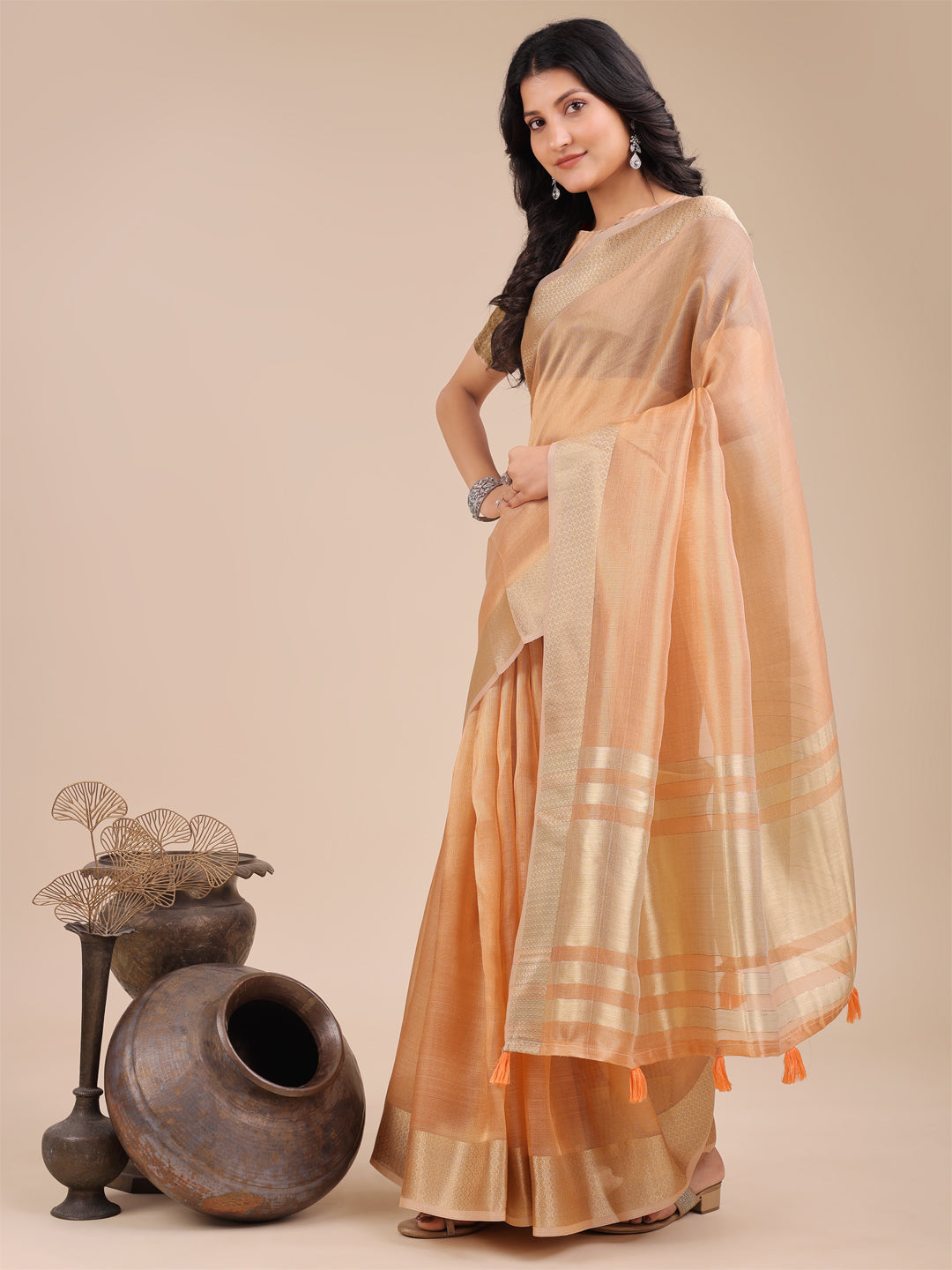 Orange Organza Saree