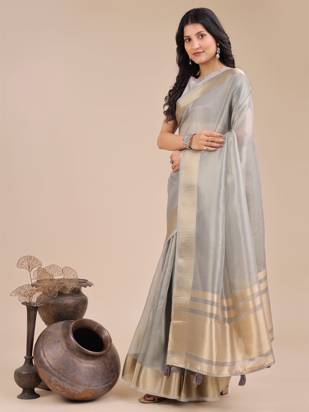 Gray Organza Saree