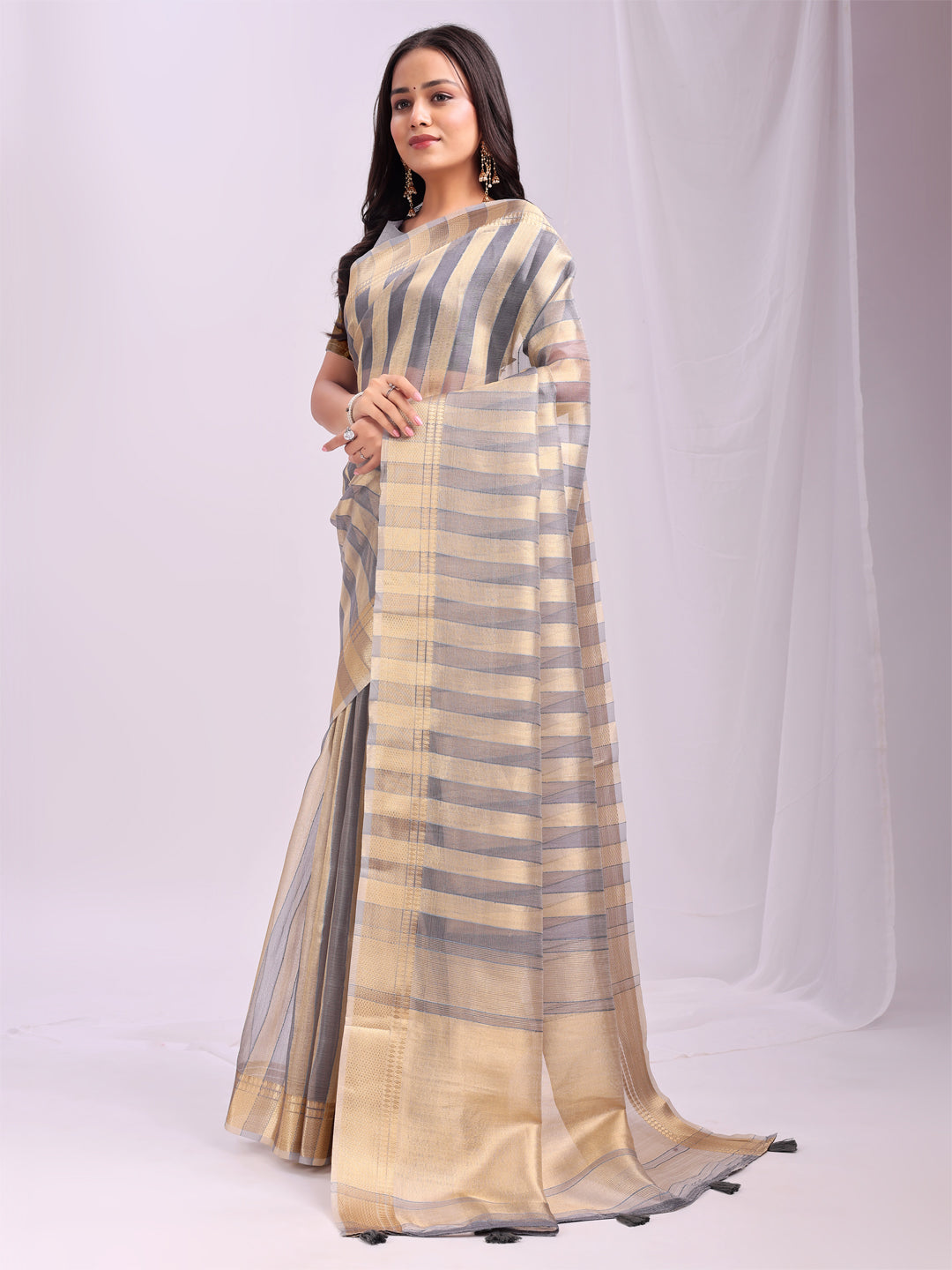 Gray Organza Saree