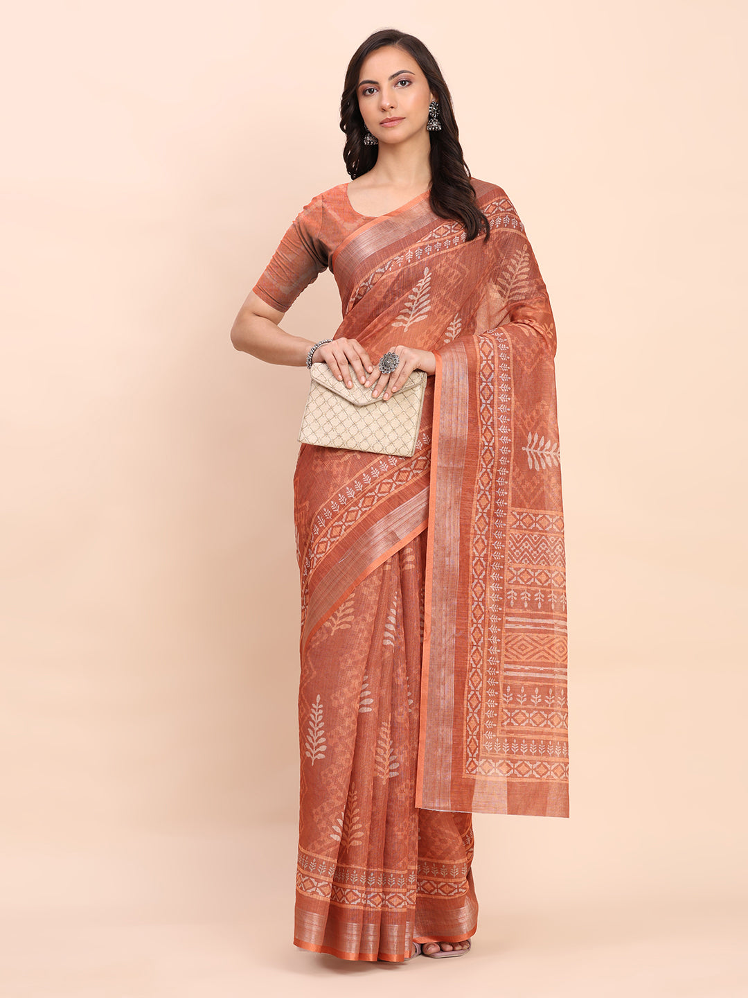 Rust Linen Cotton Saree