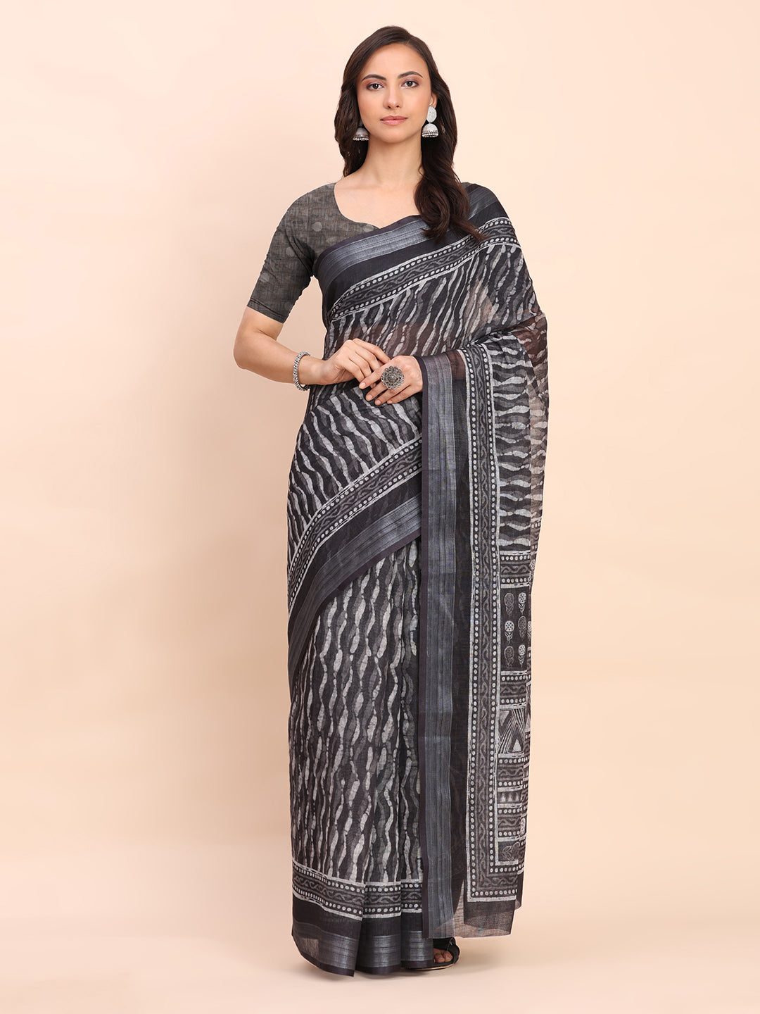 Black Linen Cotton Saree