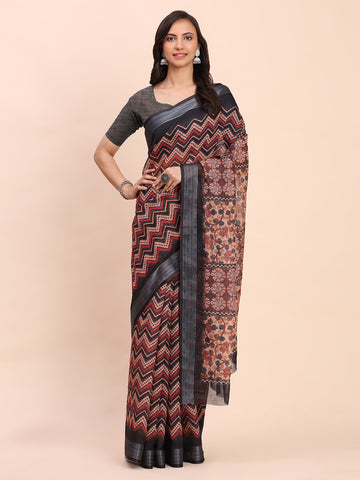 Black Linen Cotton Saree