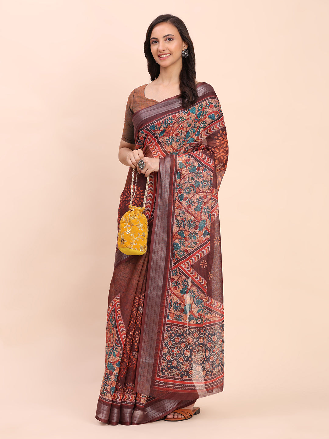 Brown Linen Cotton Saree