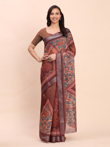 Brown Linen Cotton Saree
