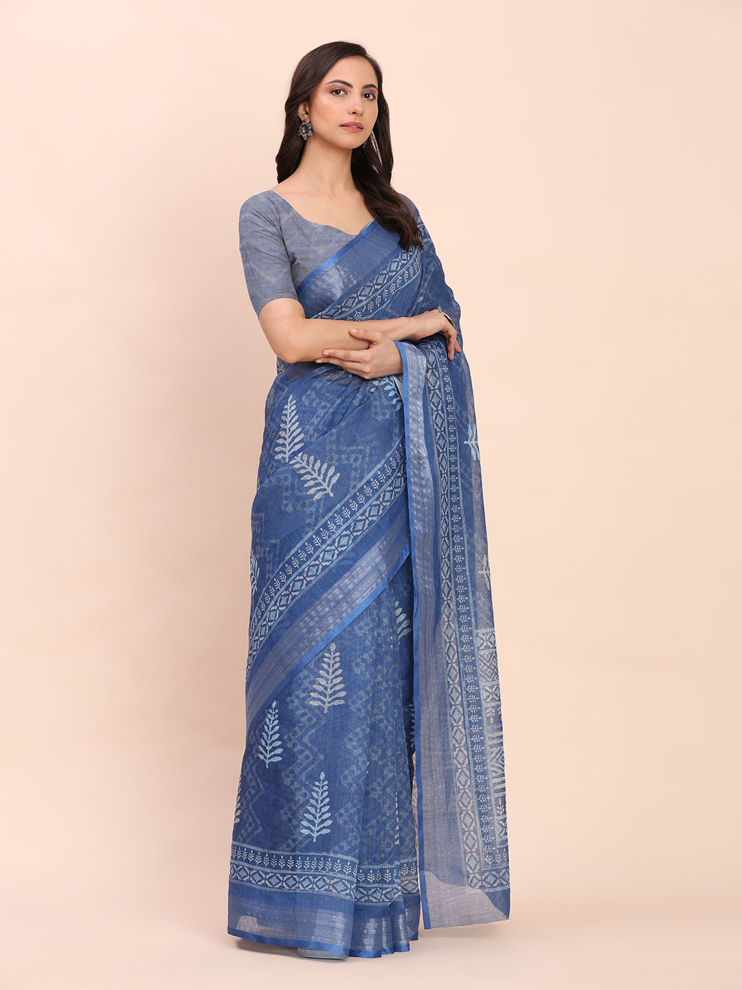 Indigo Blue Linen Cotton Saree