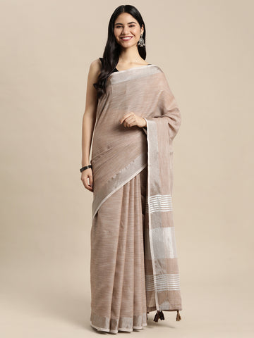 Beige Linen Cotton Saree