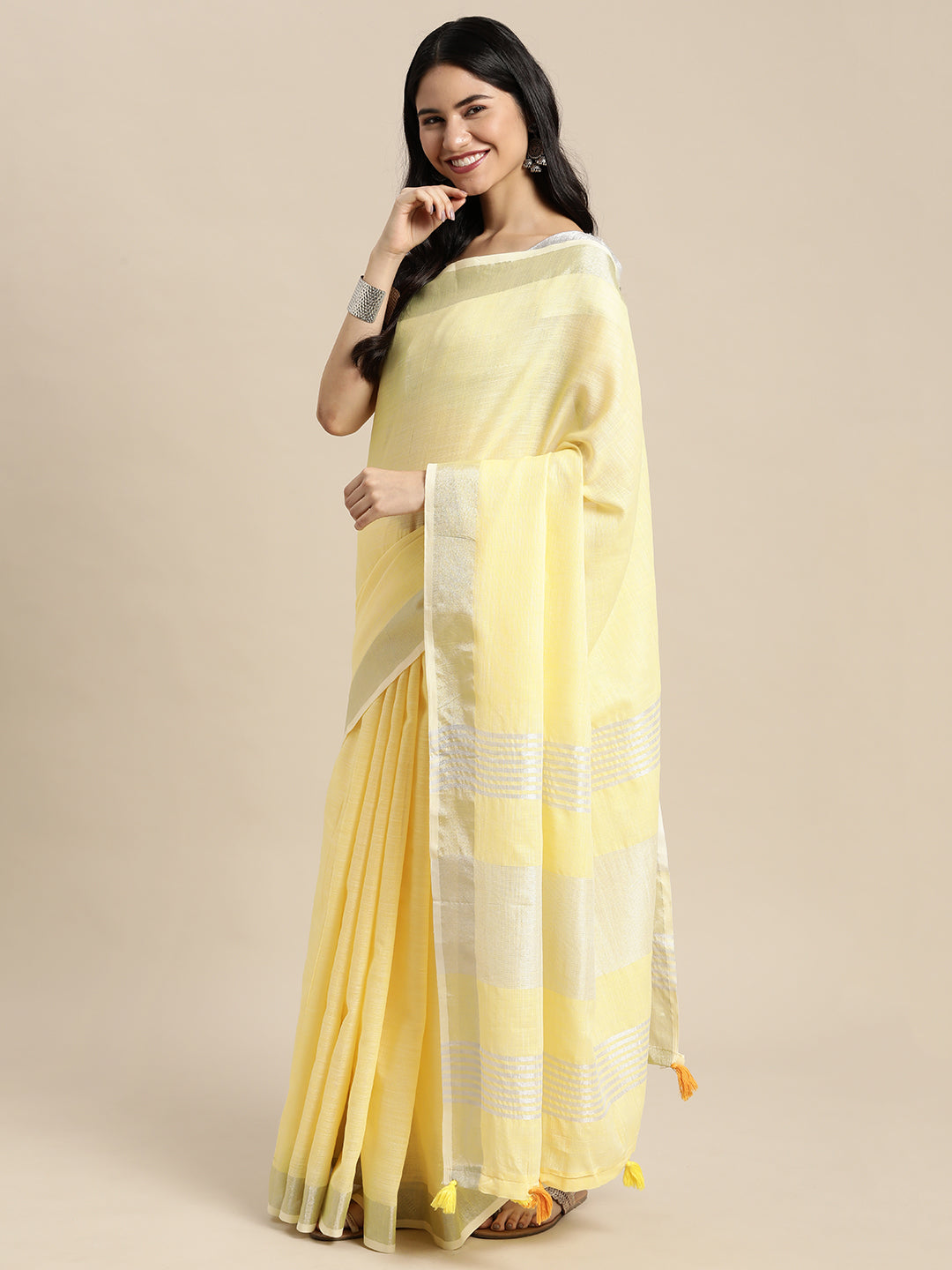 Yellow Linen Cotton Saree
