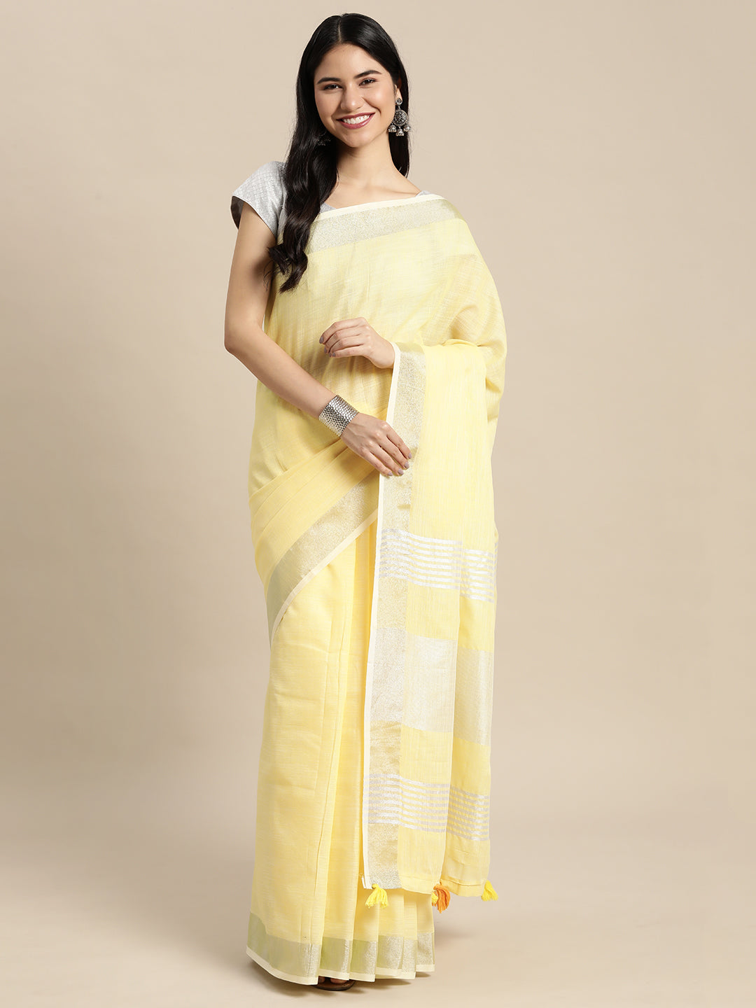 Yellow Linen Cotton Saree