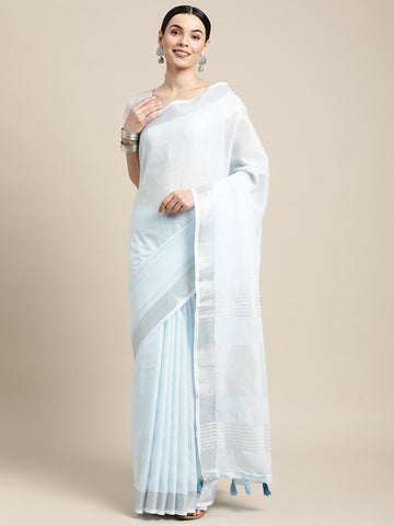 Sky Blue Linen Cotton Saree