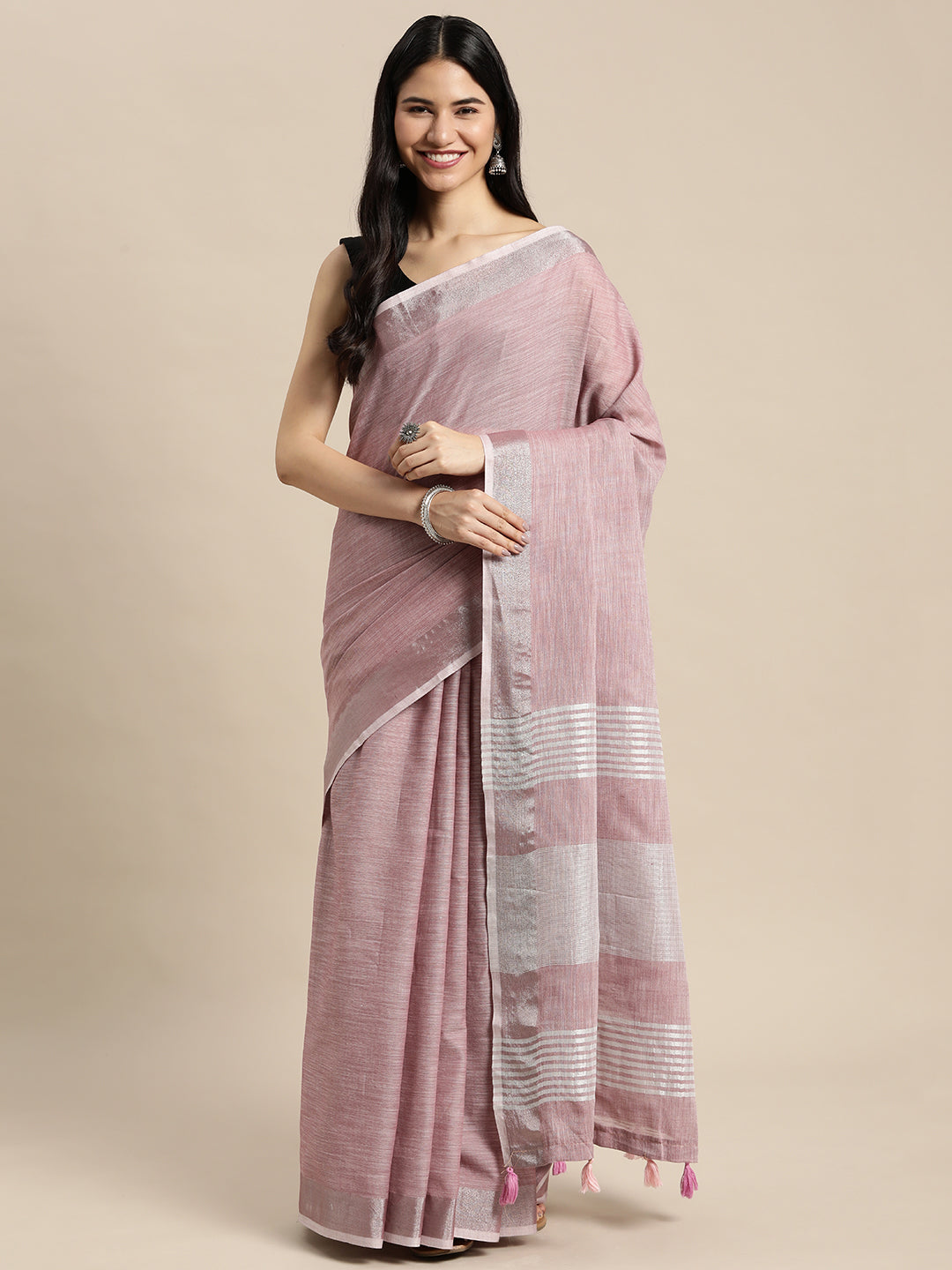 Mauve Linen Cotton Saree