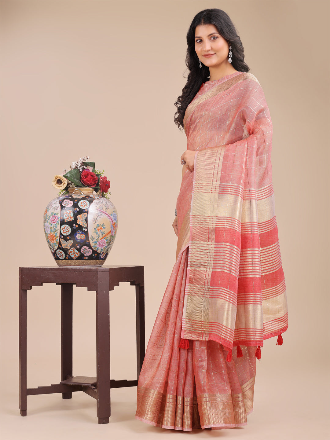 Peach Organza Saree