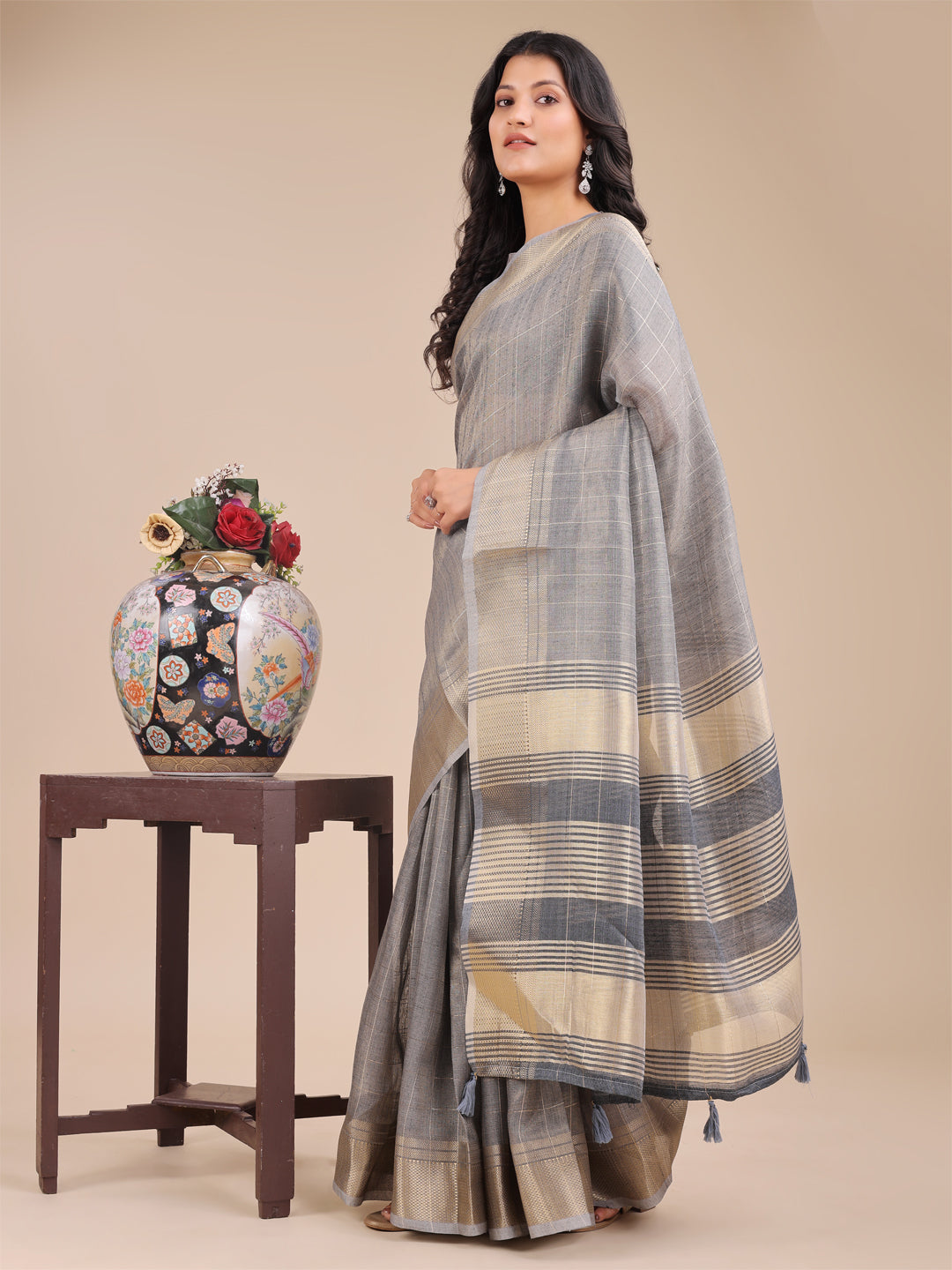 Gray Organza Saree