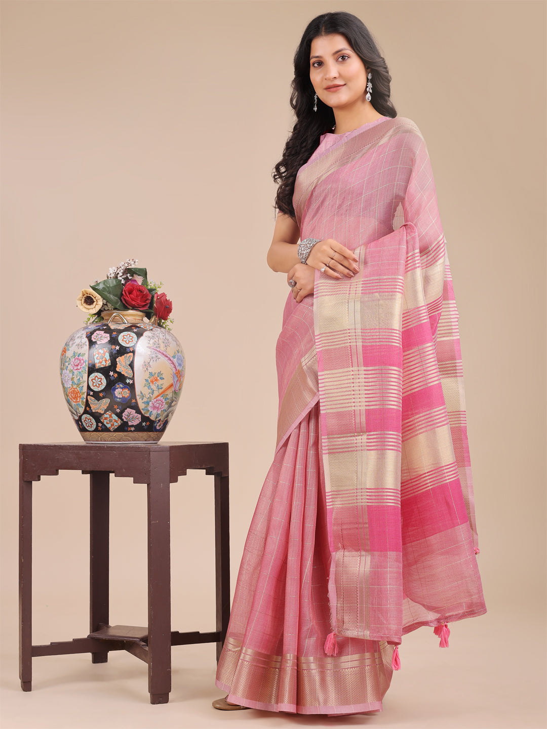 Pink Organza Saree