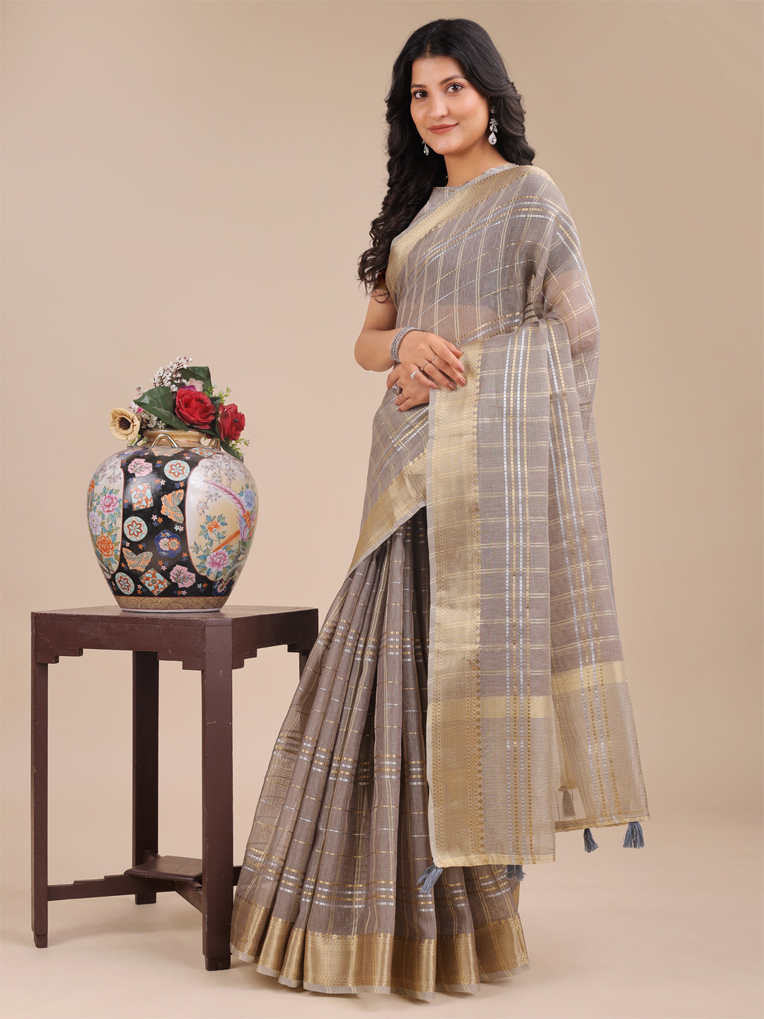 Gray Organza Saree