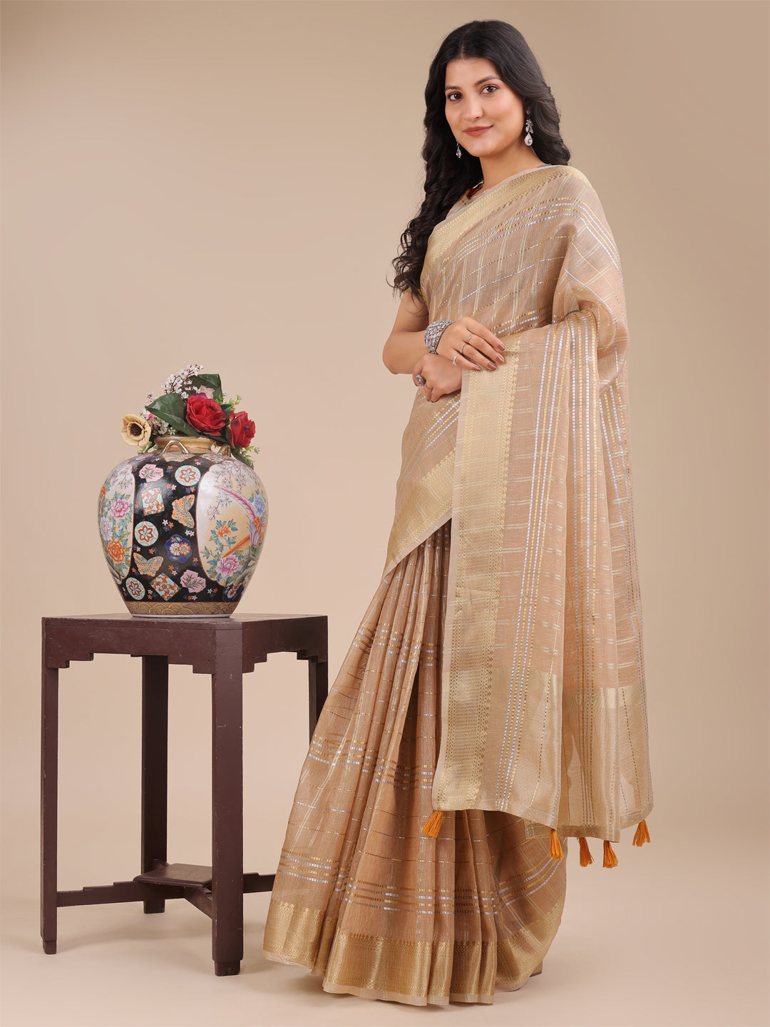 Cream Organza Saree
