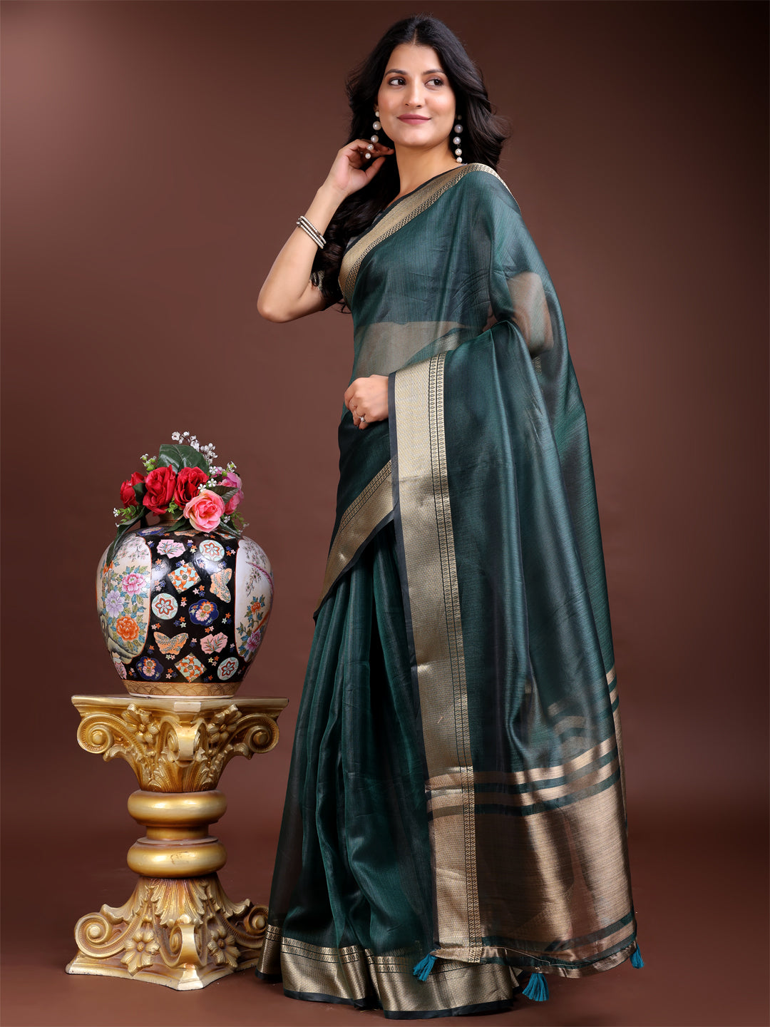 Sea Green Organza Saree