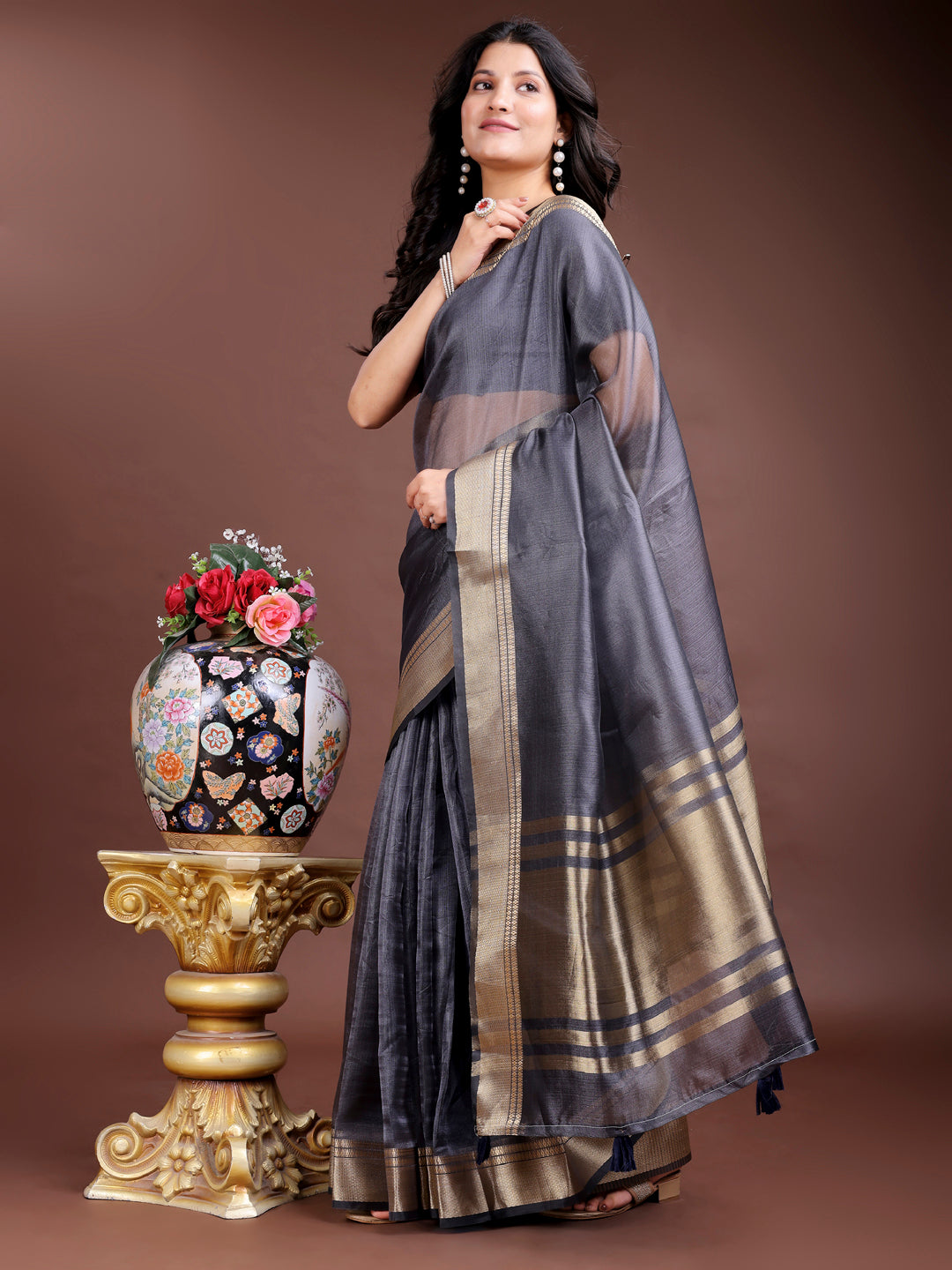 Gray Organza Saree