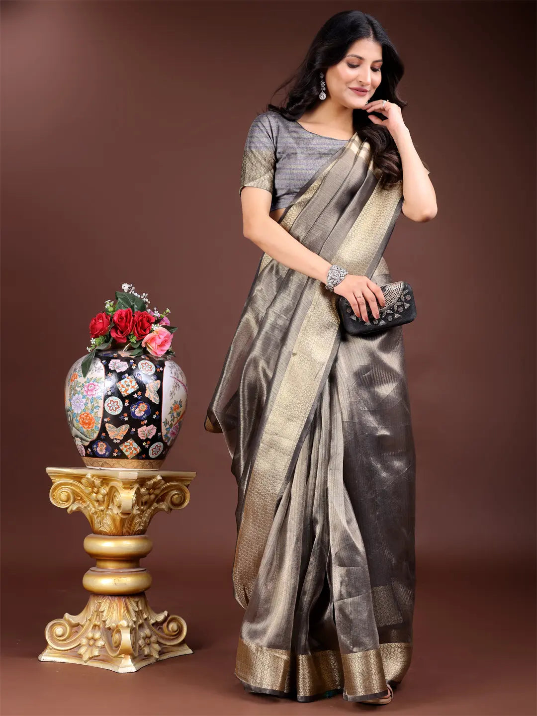 Gray Organza Saree