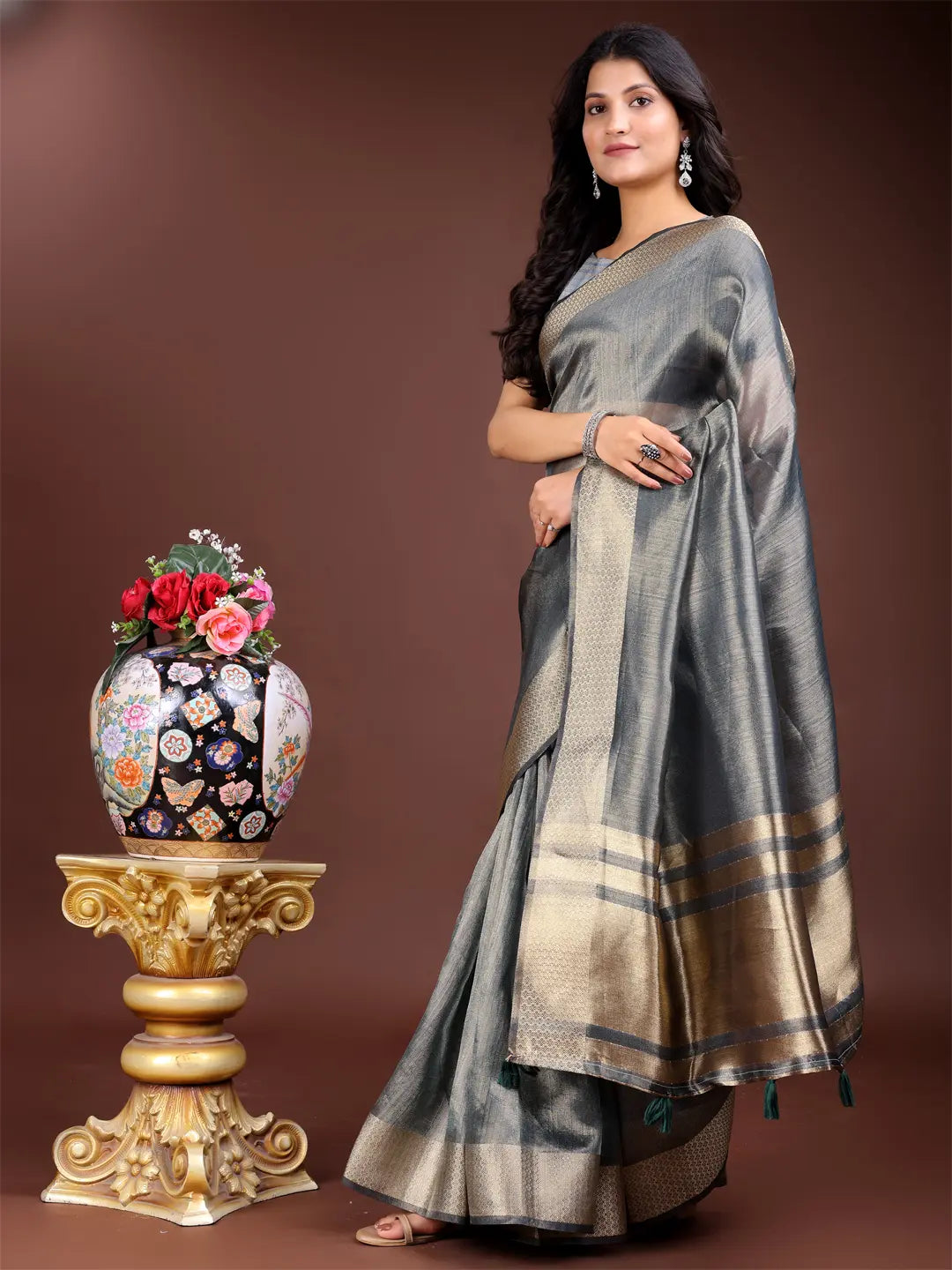Silver Organza Saree