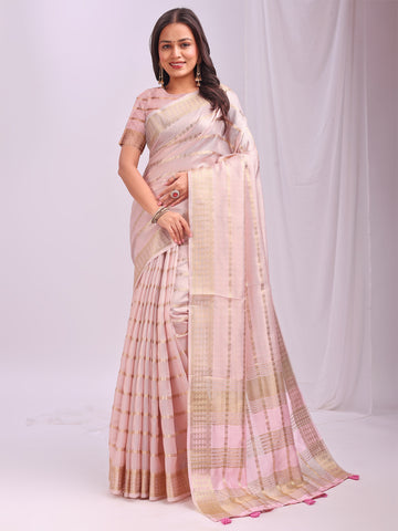 Peach Organza Saree