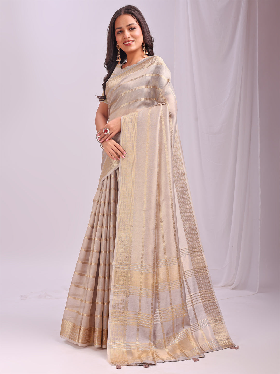 Cream Organza Saree