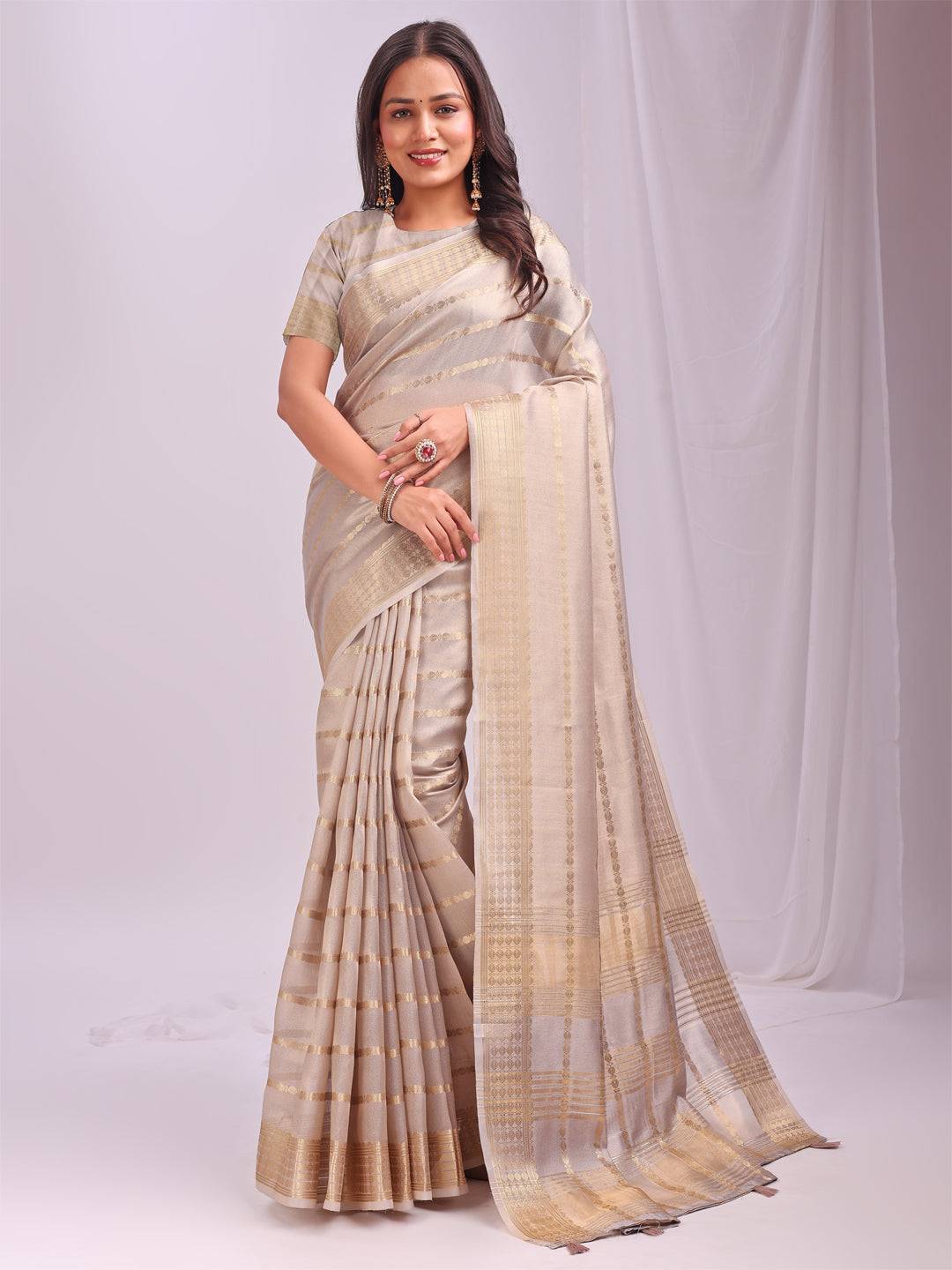 Cream Organza Saree