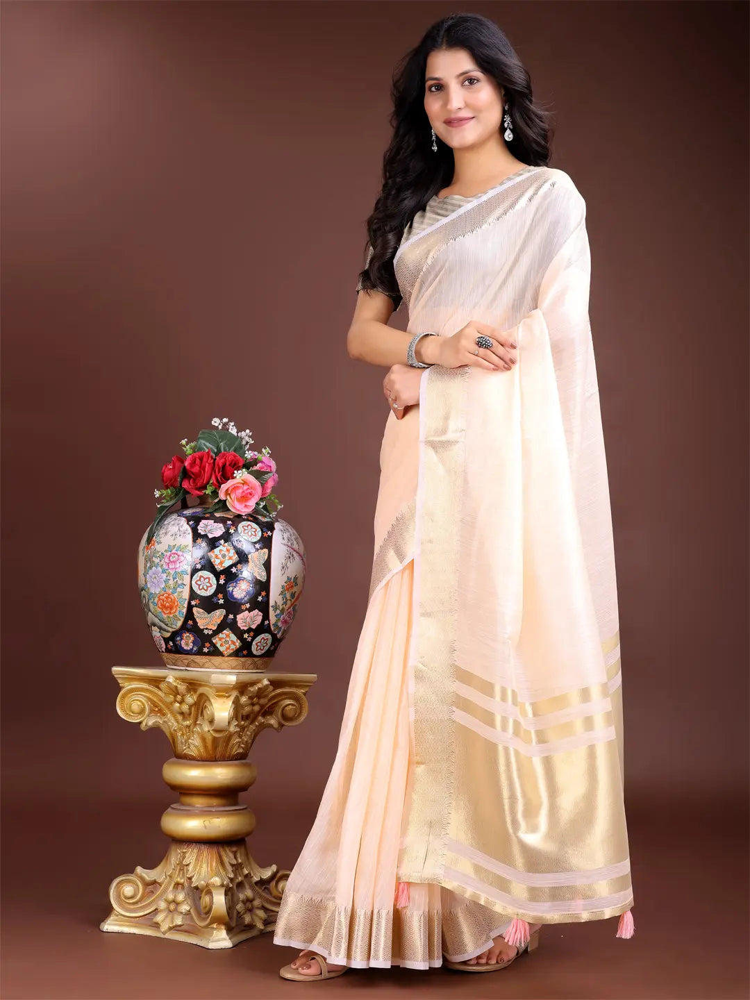 Peach Cotton Saree