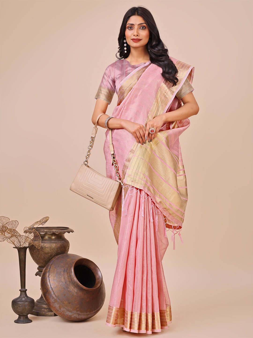 Peach Organza Saree