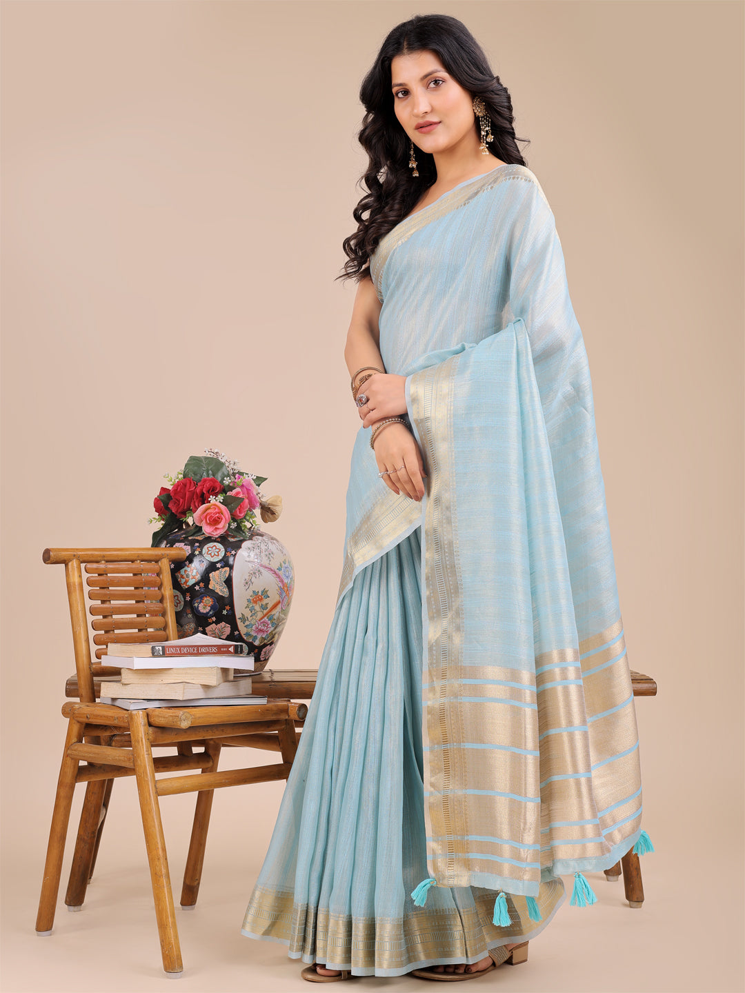 Sky Blue Organza Saree
