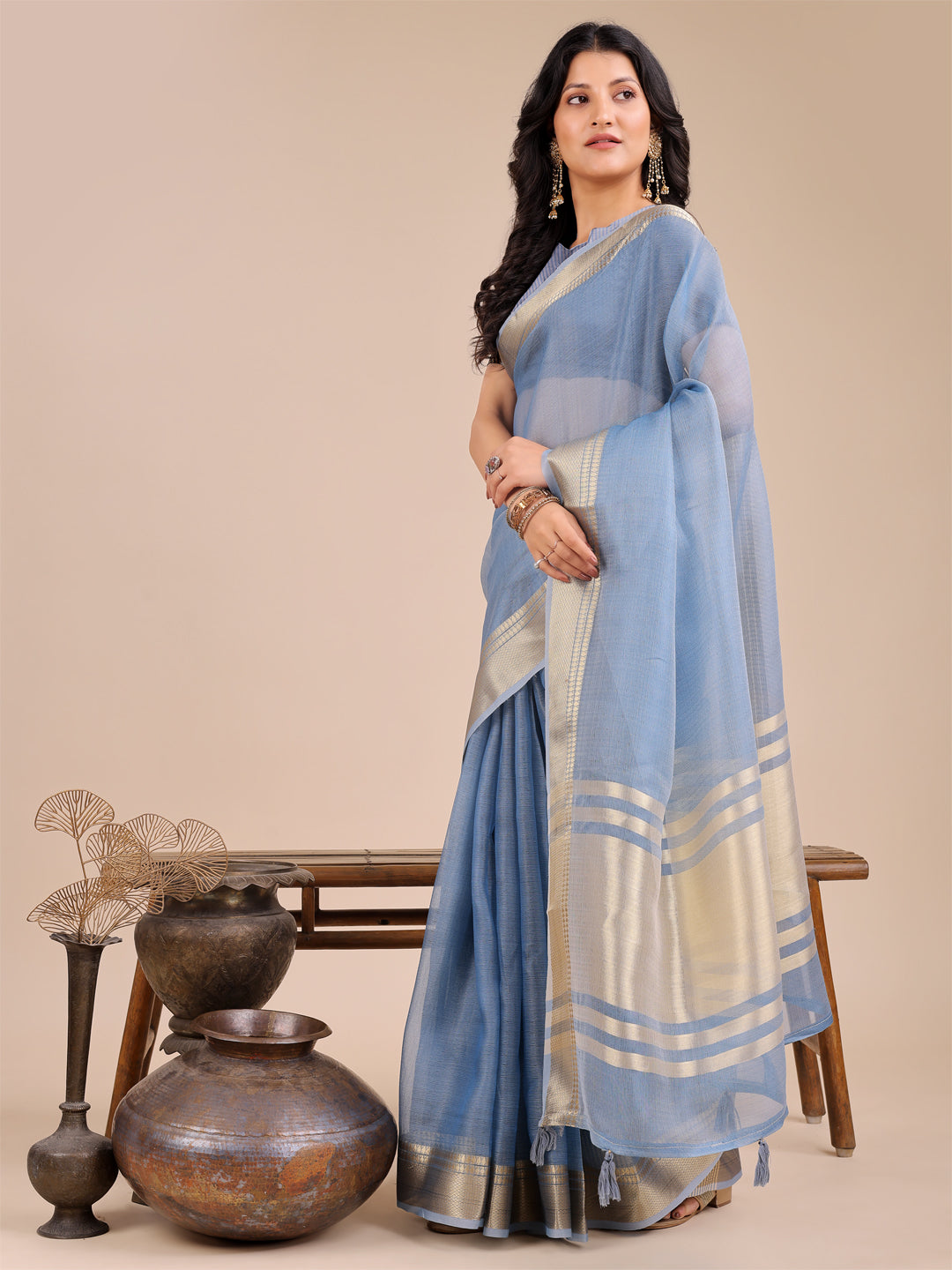 Sky Blue Organza Saree