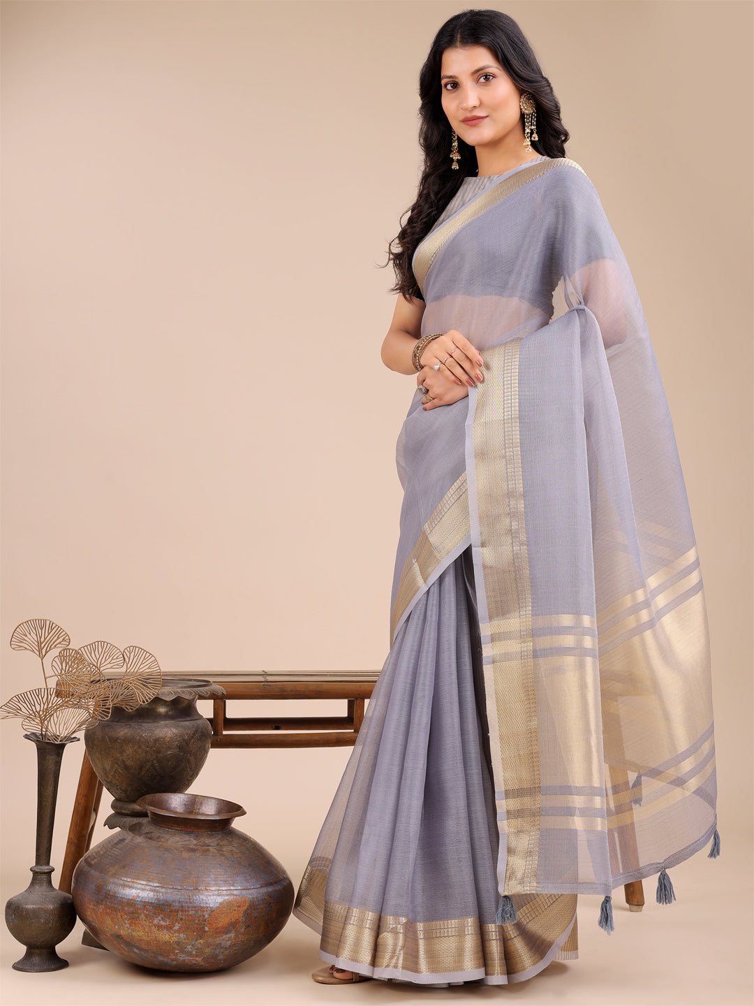 Gray Organza Saree