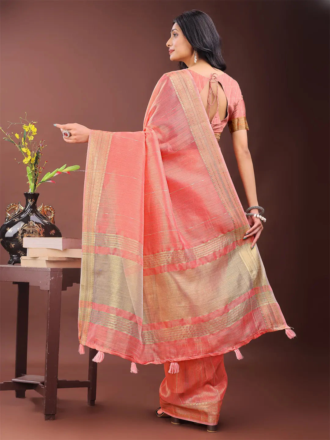 Peach Organza Saree