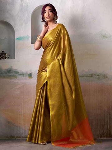 Mustard Yellow Tissue Silk Saree