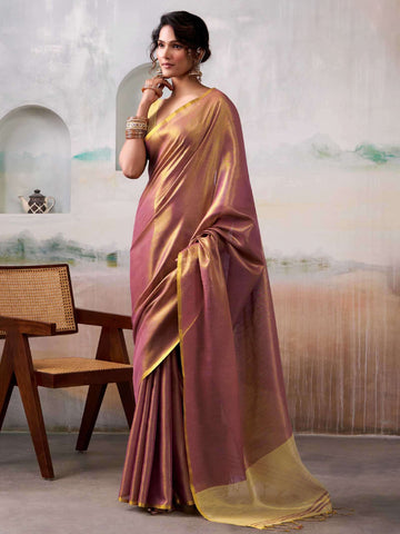 Dusty Pink Tissue Silk Saree