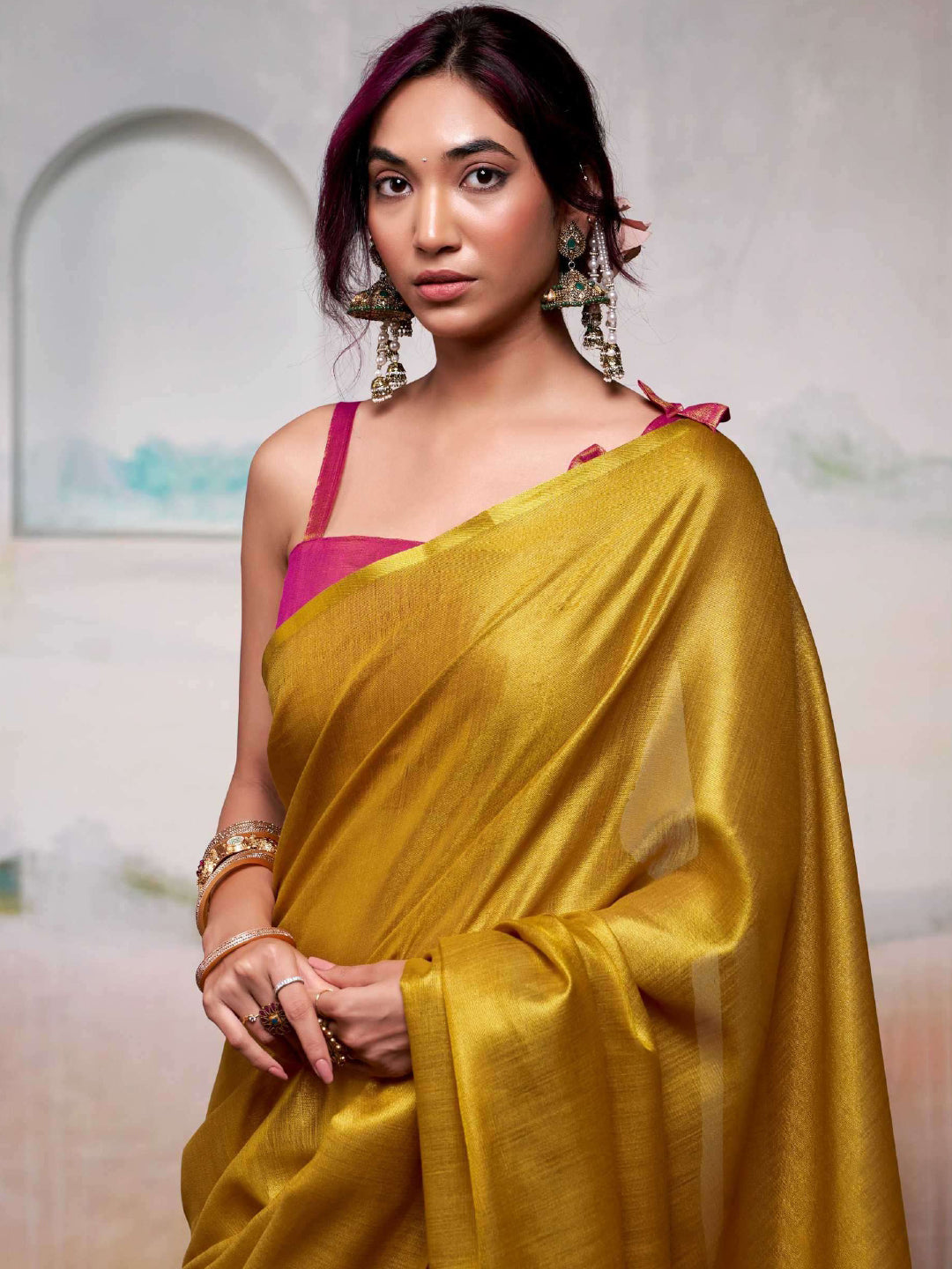 Yellow Tissue Silk Saree