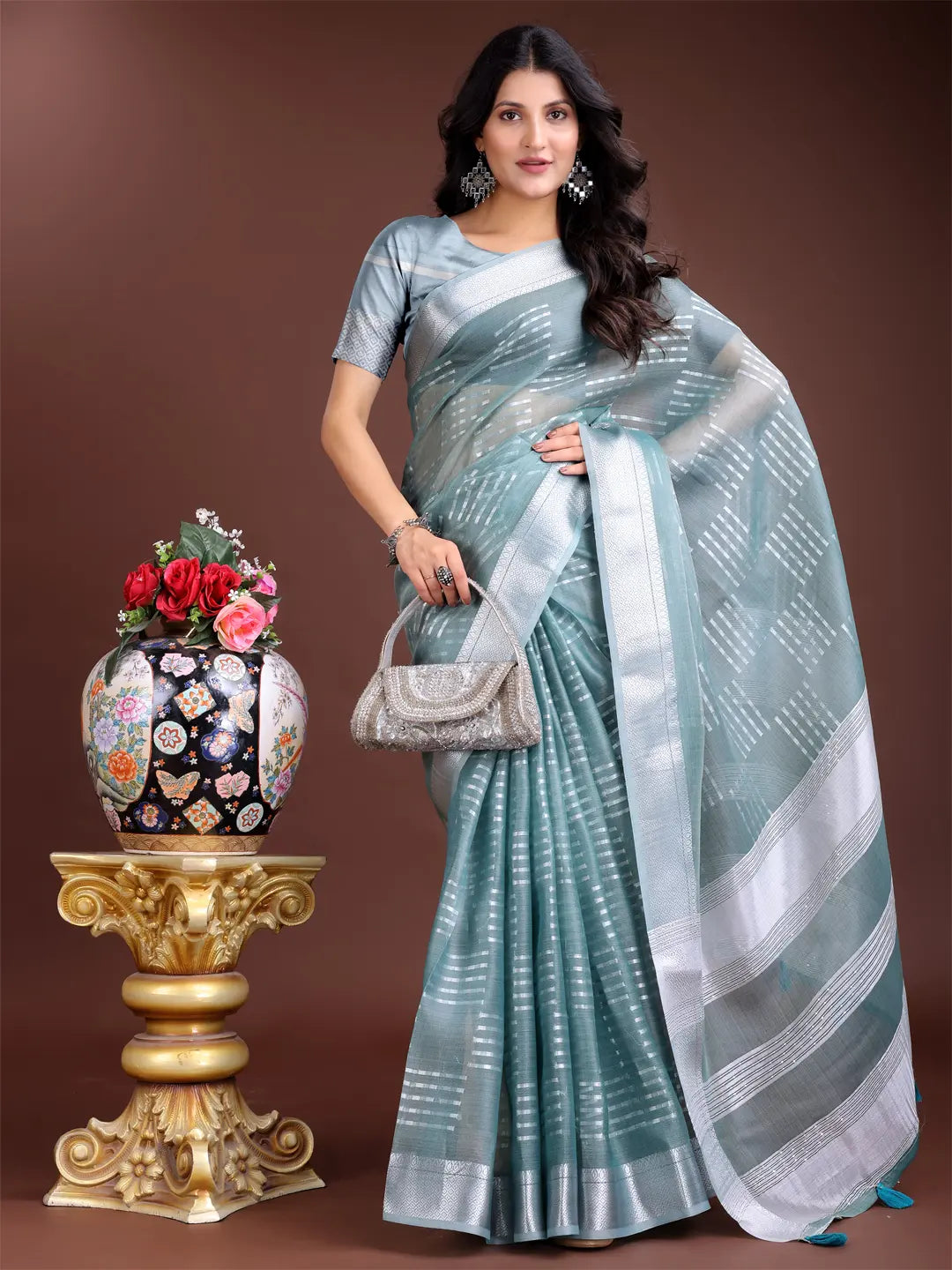 Sea Green Organza Saree