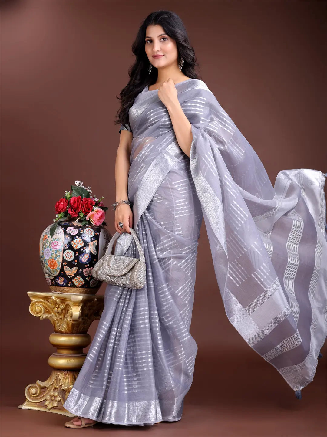 Gray Organza Saree