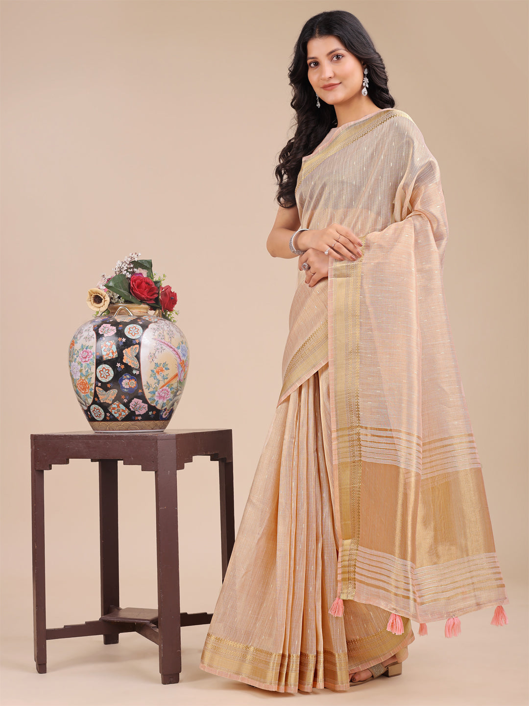 Peach Organza Saree