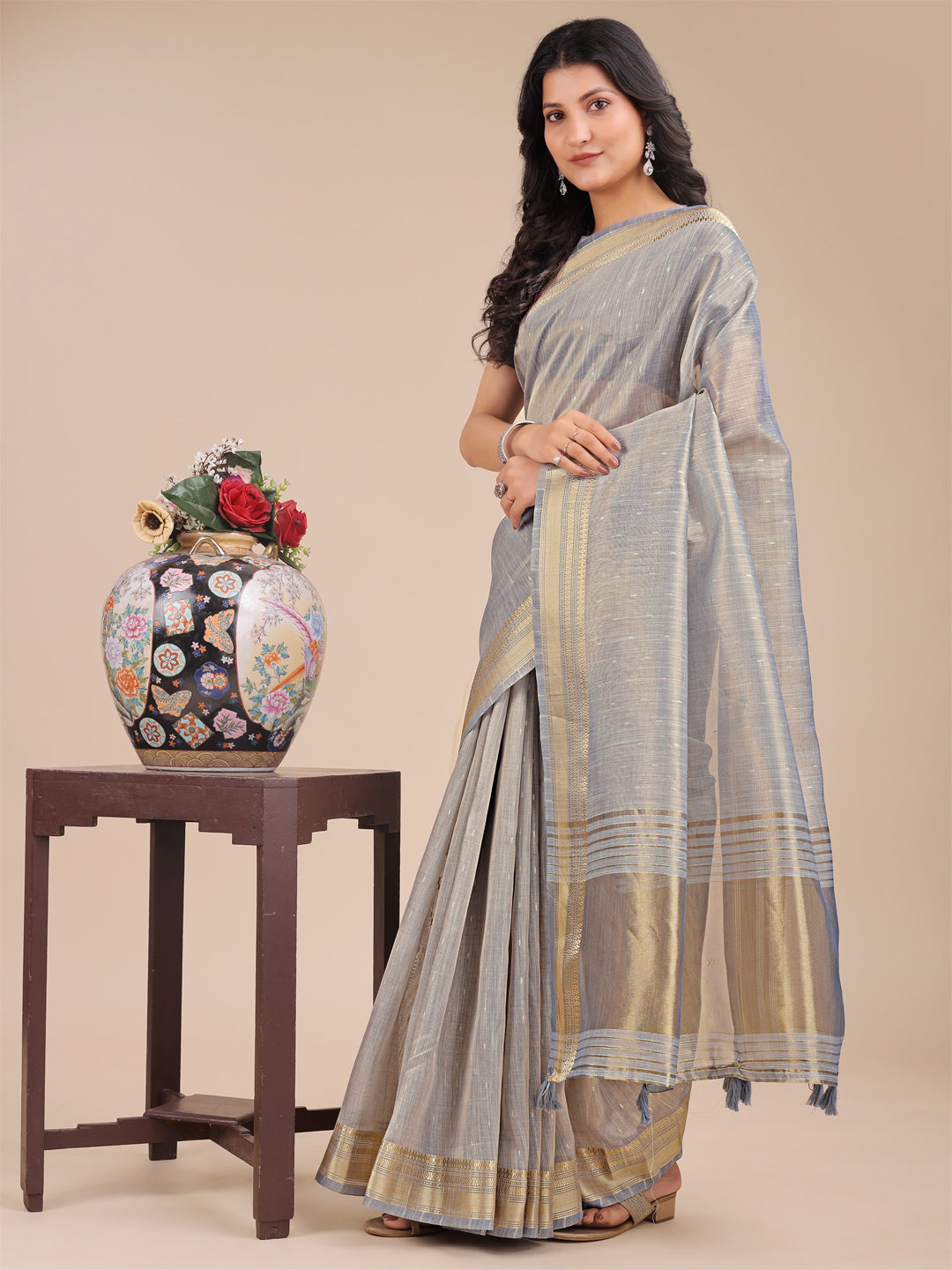 Gray Organza Saree