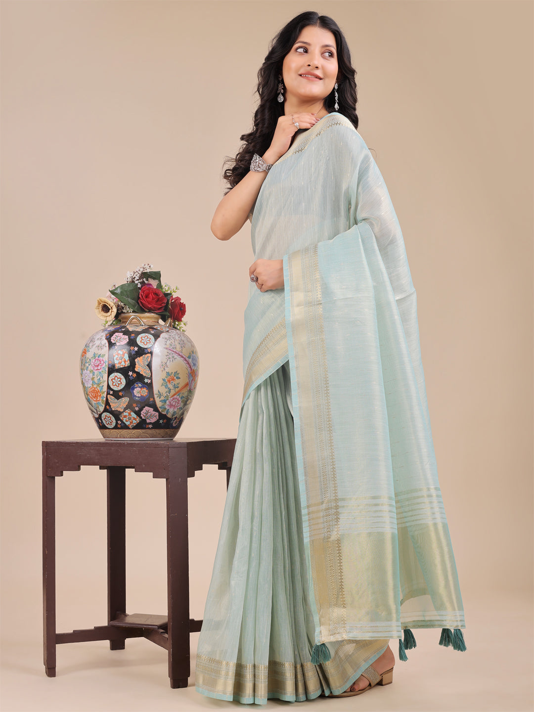Sea Green Organza Saree